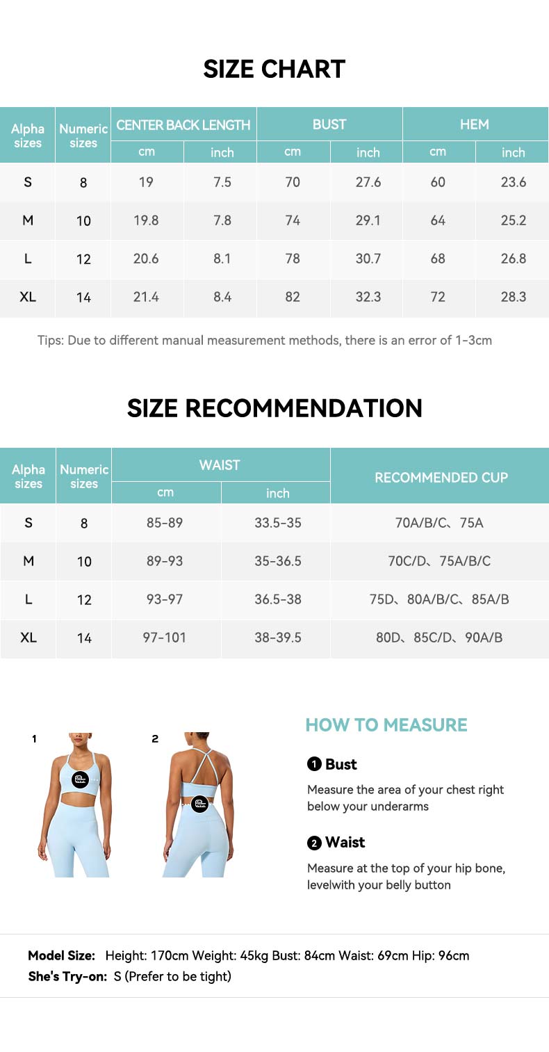 Twist Front Bandeau Sports Bra Size Chart