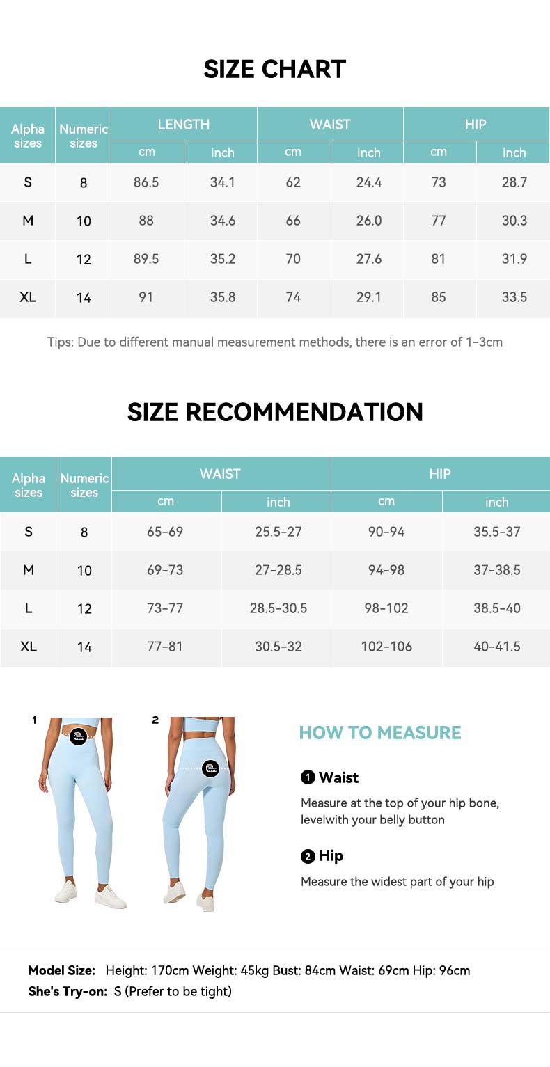 Contrast Waist Pocket Leggings with Butt-Lifting Design Size Chart