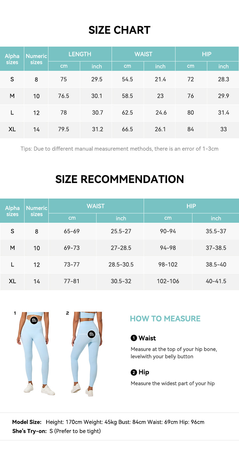 Crisscross Waist Workout Leggings Size Chart