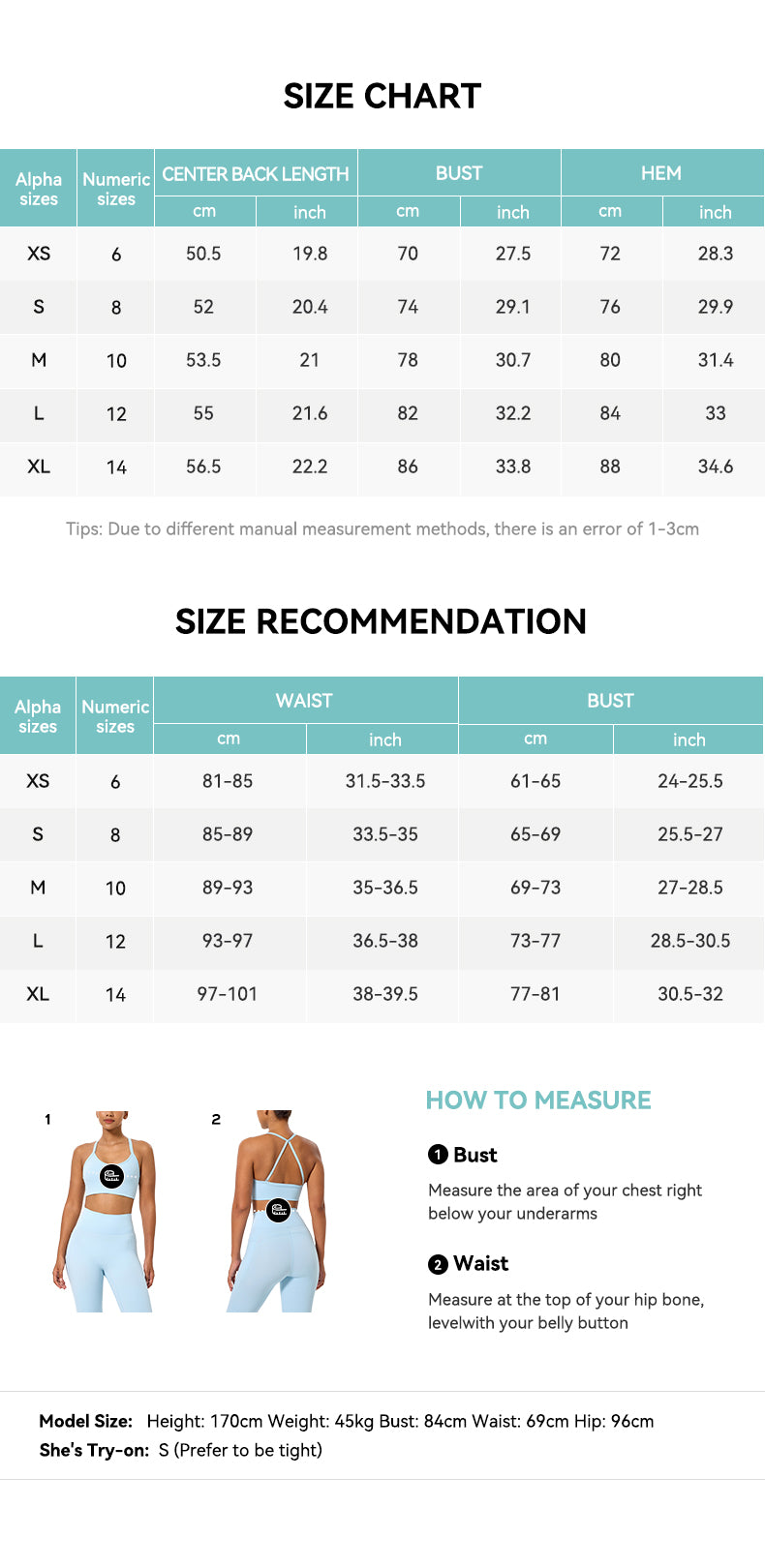 Full-Zip Athletic Jacket size chart