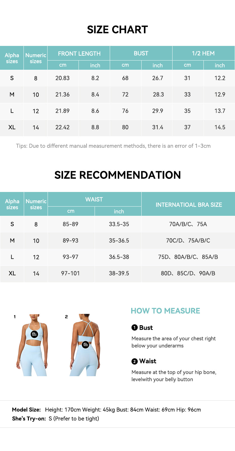 Contrast Color Double Strap Sports Bra Size Chart