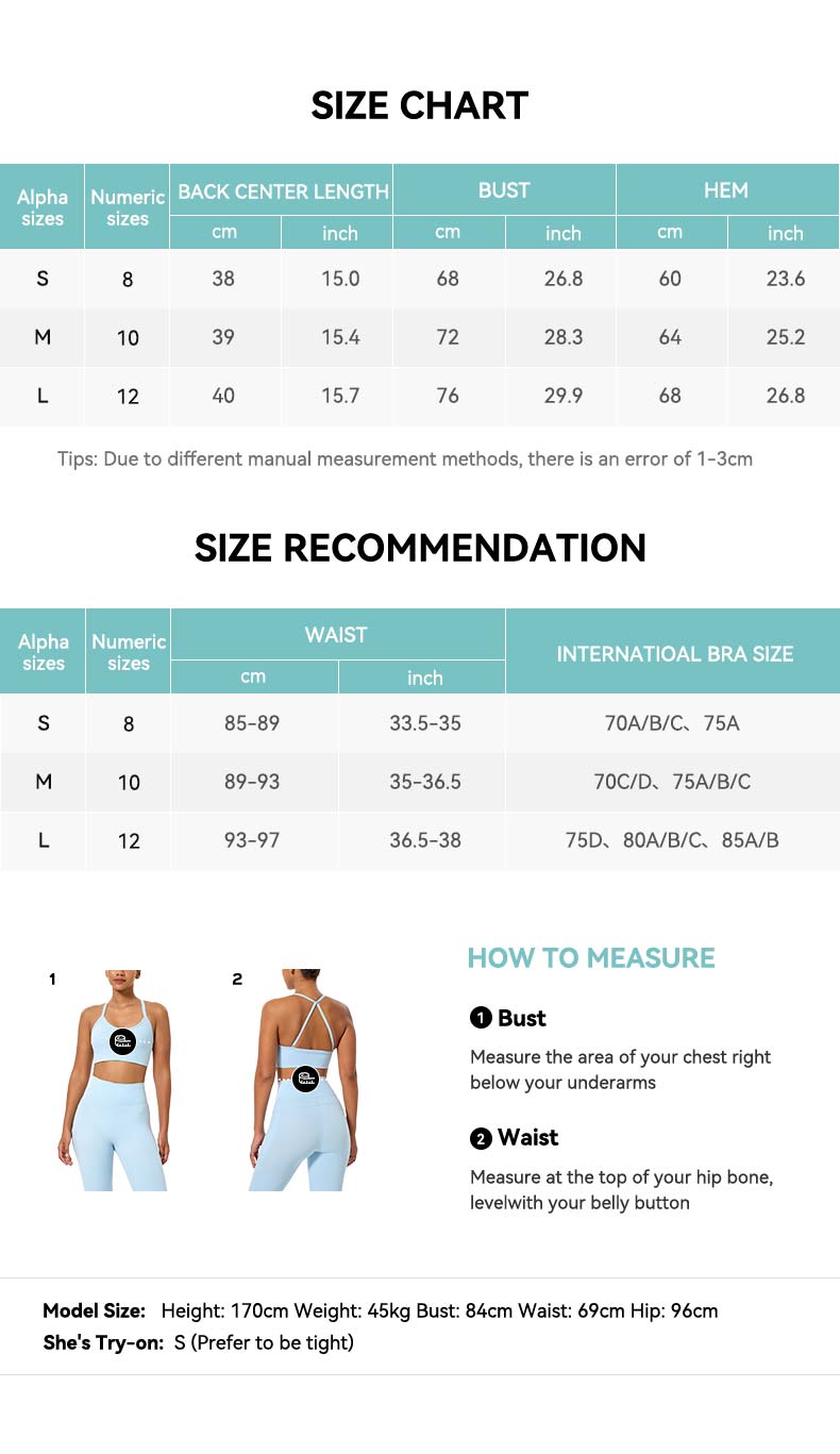 Zip-Up Halter Neck Sports Bra with Rivet Size Chart
