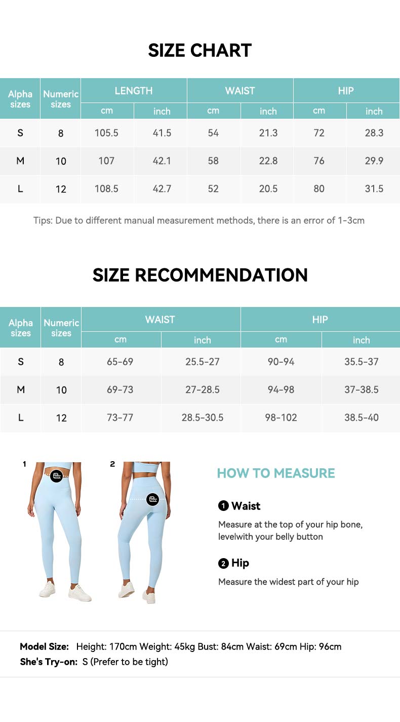 High-Waist Leggings Size Chart