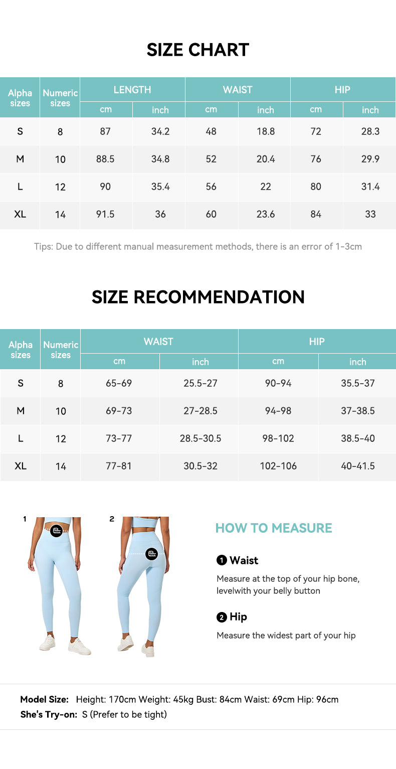 Butt Lifting High Waist Pocket Workout Leggings Size Chart