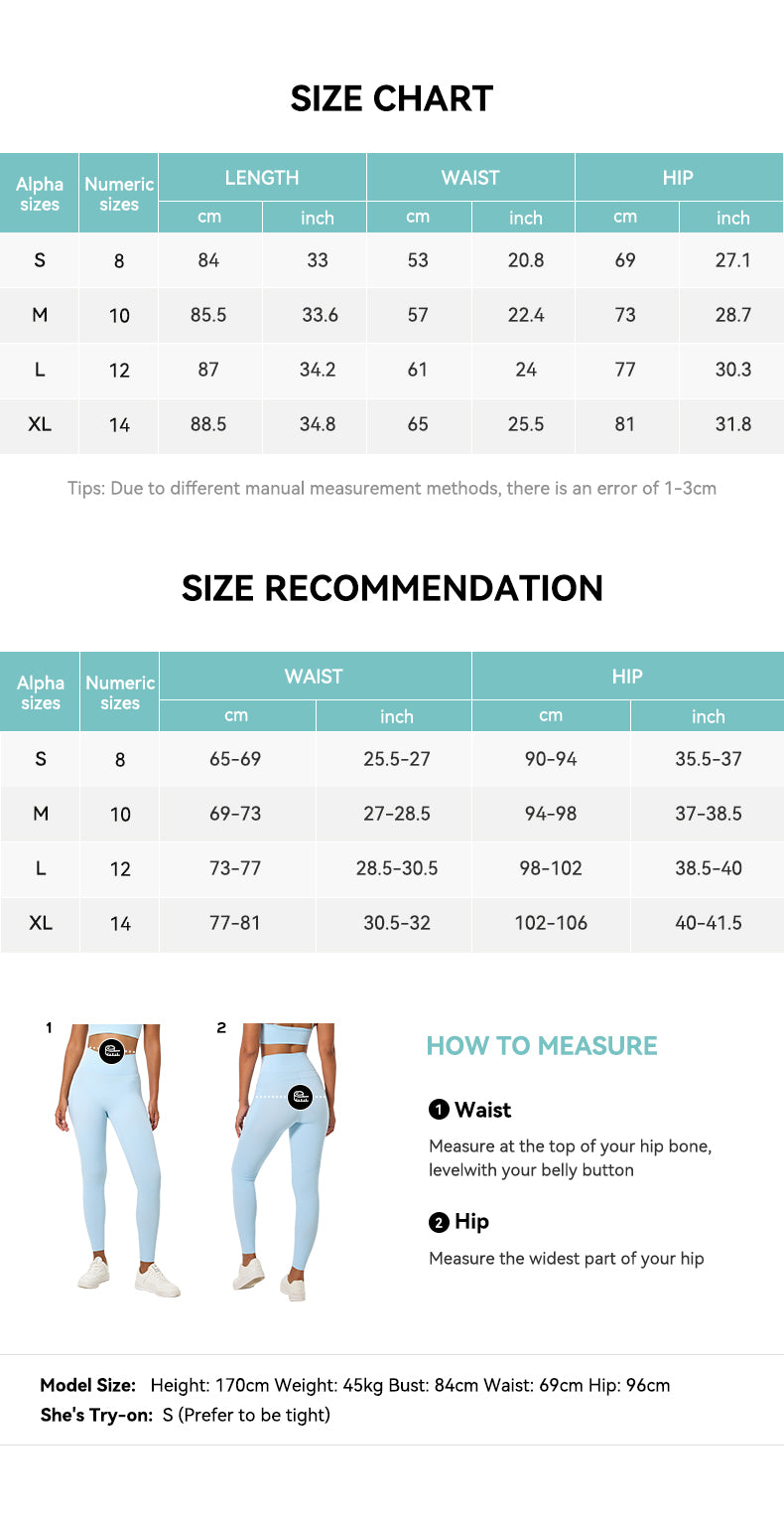 Contrast Color Butt-Lifting Yoga Leggings Size Chart