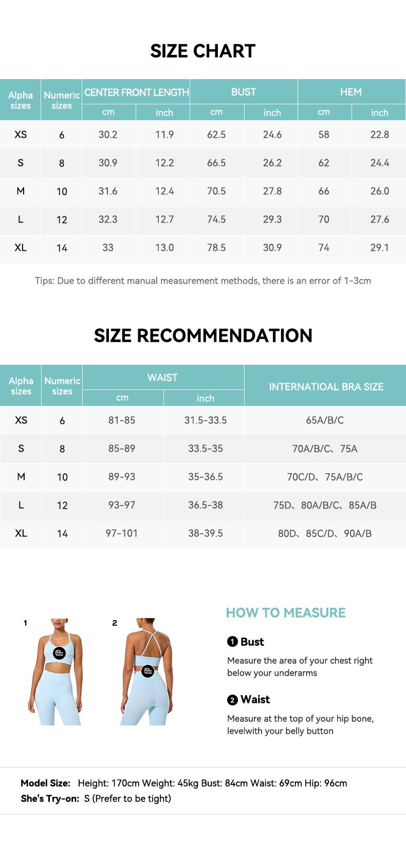 Sports Bra Size Chart