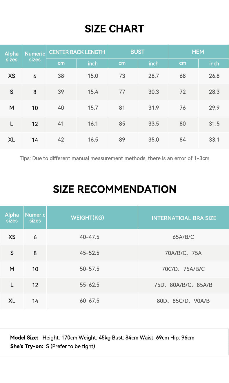 Cropped Zip-Up Mock Neck Sports Jacket Size Chart