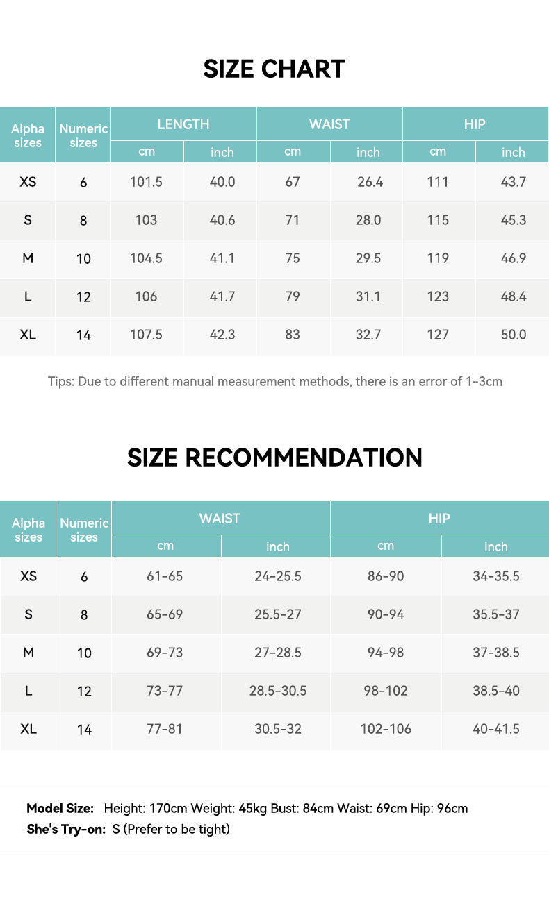 Wide-Leg Casual Pants with Elastic Waistband Size Chart