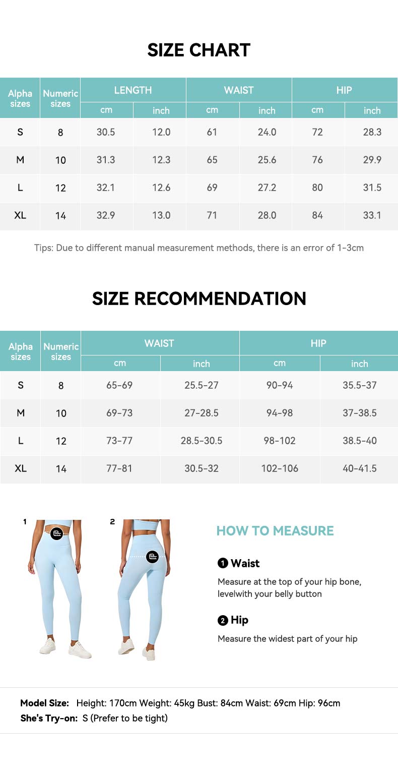 High-Waist Biker Shorts Size Chart