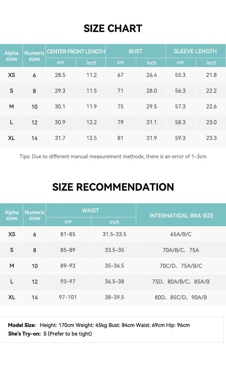 Off-Shoulder Cropped Long-Sleeve Top Size Chart